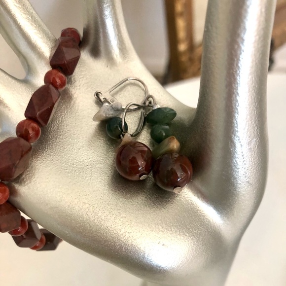 Vintage Tumbled Jasper Stone Bracelet & Earrings - Picture 3 of 13